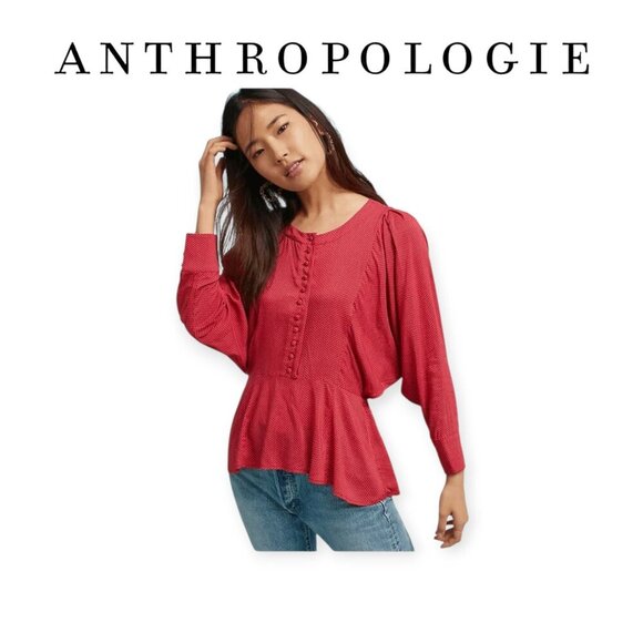 Anthropologie Maeve Red Polka Dot Dolman Blouse Sz S - Picture 1 of 11